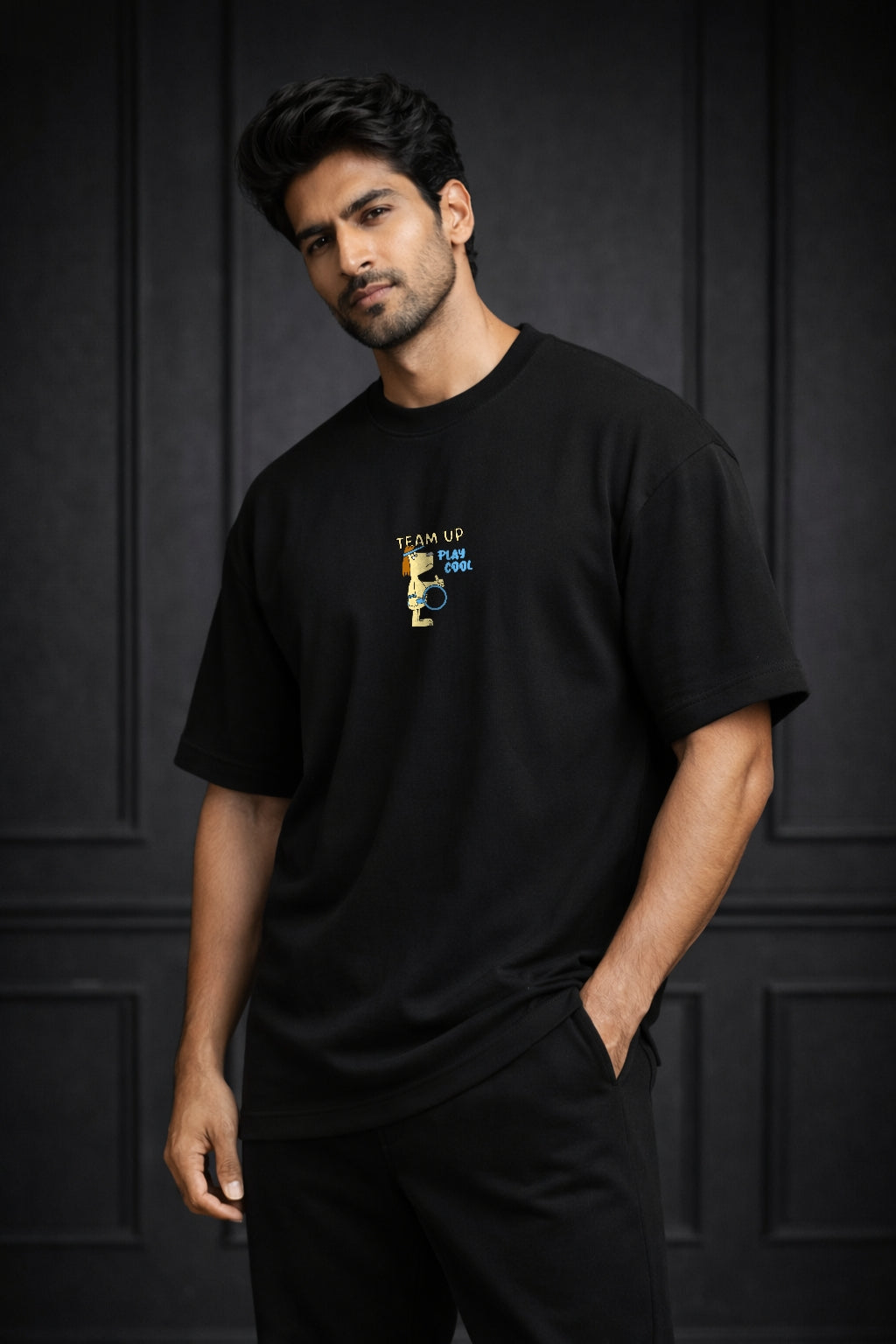 Zwuri Men | Team Up - Pitch Black Oversized T-Shirt