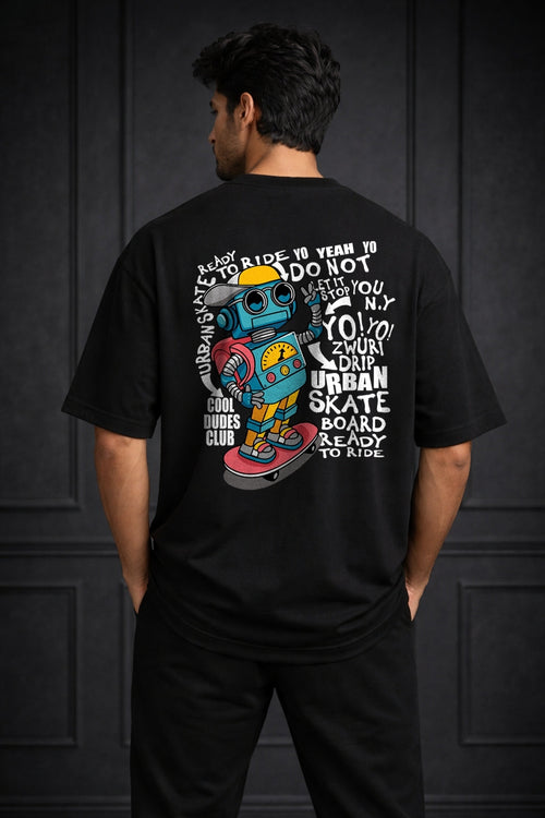 Zwuri Men | Robo Skate - Pitch Black Oversized T-Shirt