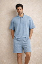 Zwuri Men | Frost Blue Oversized Polo Cord Set