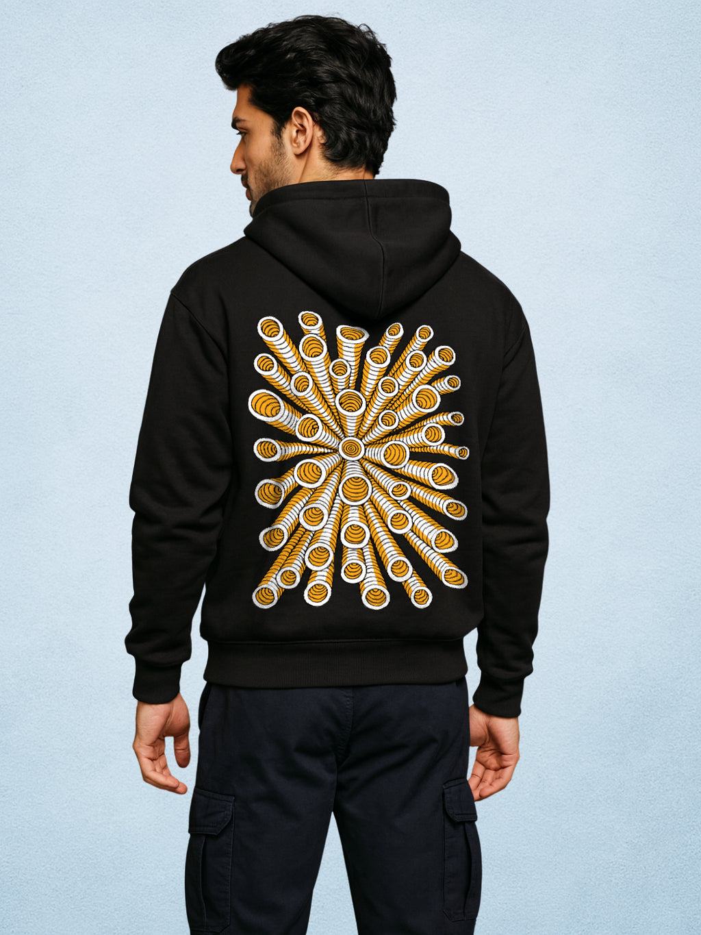 Zwuri Men | Hologram - Pitch Black Oversized Hoodie