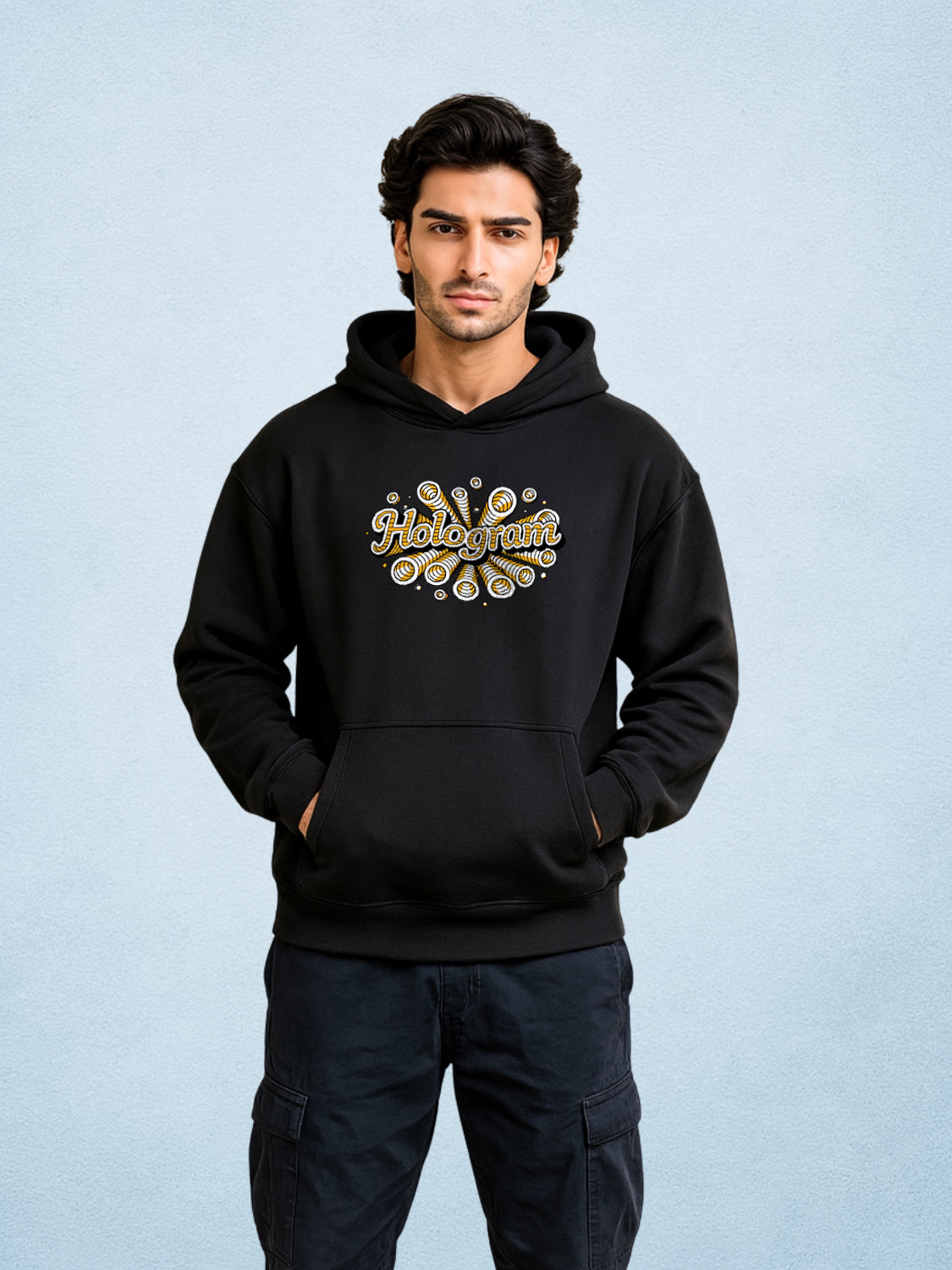 Zwuri Men | Hologram - Pitch Black Oversized Hoodie