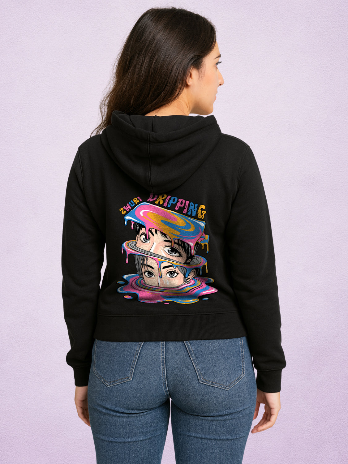 Zwuri Women | Dripping - Pitch Black Oversized Hoodie