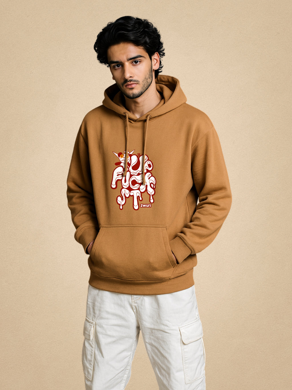Zwuri Men | STFU - Biscoff Brown Oversized Hoodie
