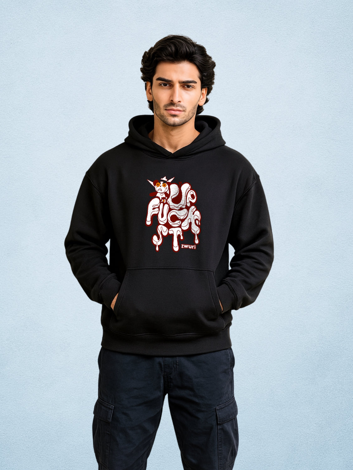 Zwuri Men | STFU - Pitch Black Oversized Hoodie