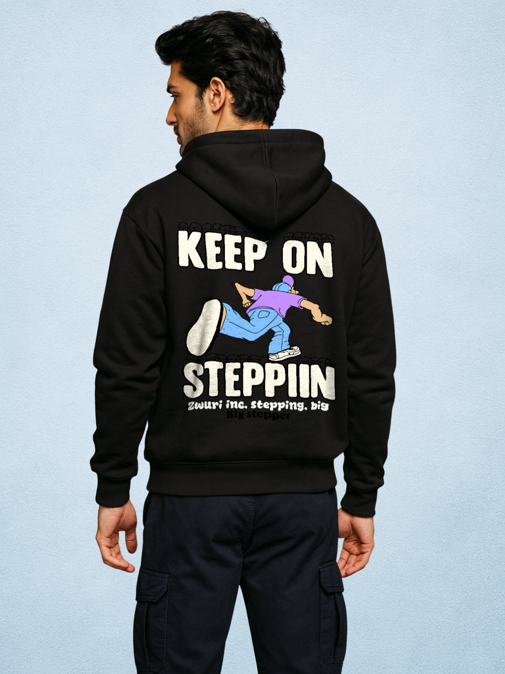 Zwuri Men | Stepping - Pitch Black Oversized Hoodie