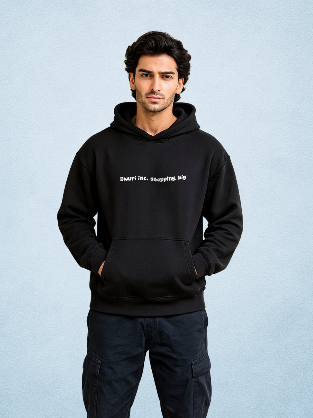 Zwuri Men | Stepping - Pitch Black Oversized Hoodie