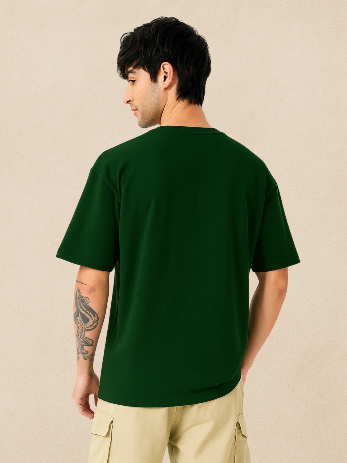 Zwuri Men’s Forest Green Oversized T-Shirt Solids, Relaxed Fit, Minimalist Everyday Wear