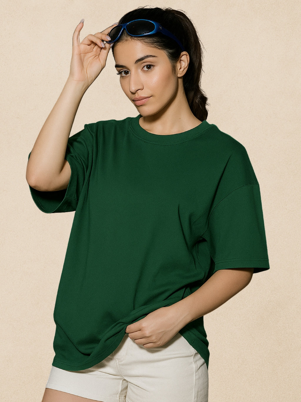 Zwuri Women’s Forest Green Oversized T-Shirt Solids, Relaxed Fit, Minimalist Everyday Wear