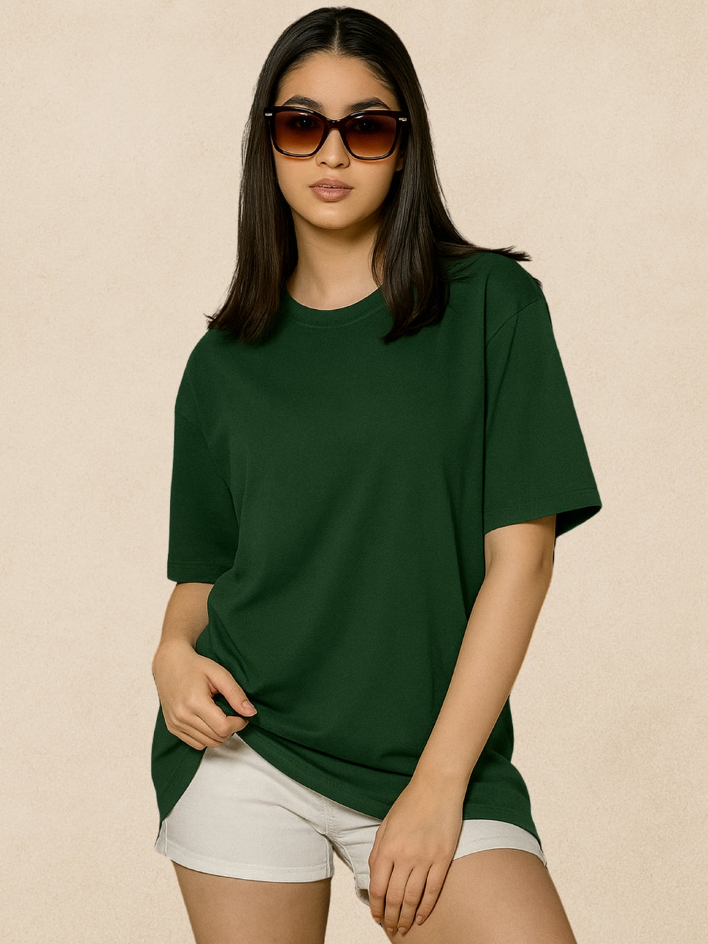Zwuri Women’s Forest Green Oversized T-Shirt Solids, Relaxed Fit, Minimalist Everyday Wear