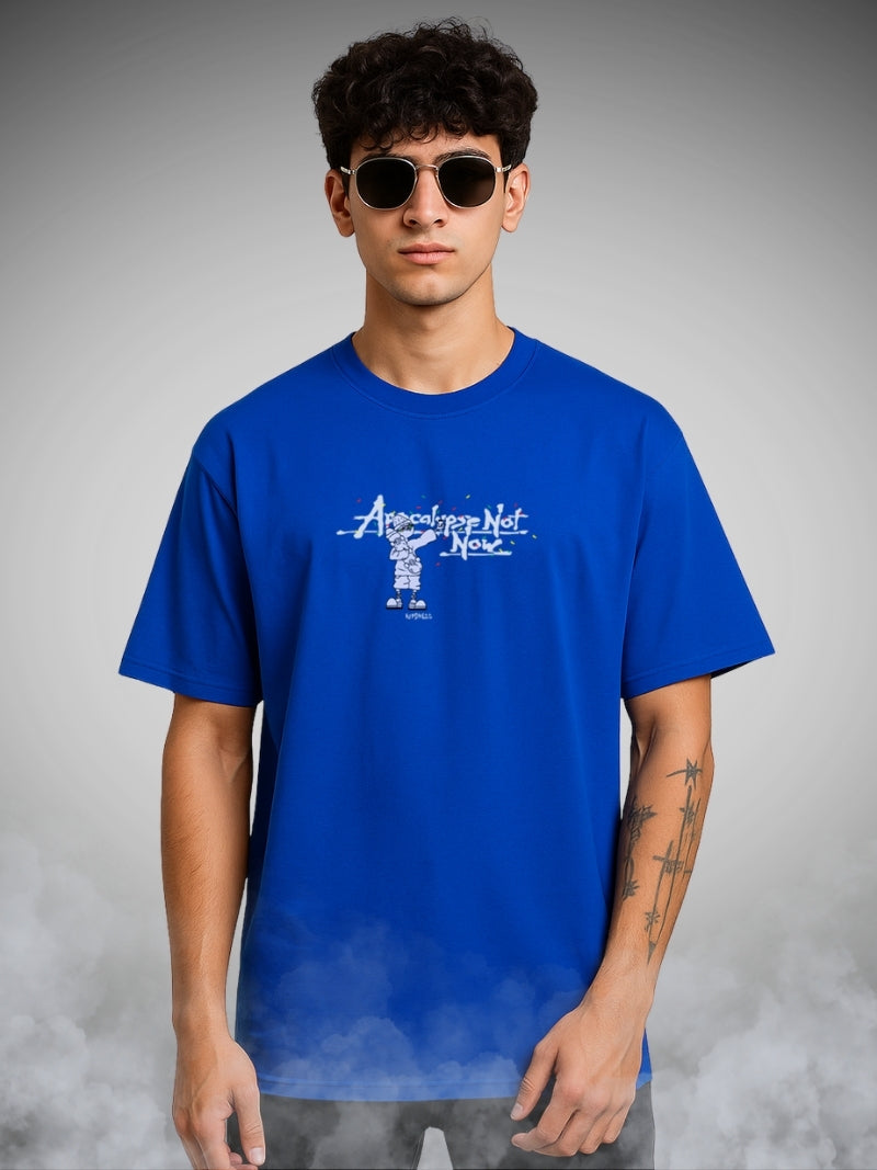 🛹 Apocalypse Not Now Drift Blue Oversized Graffiti T-Shirt for Men by Zwuri