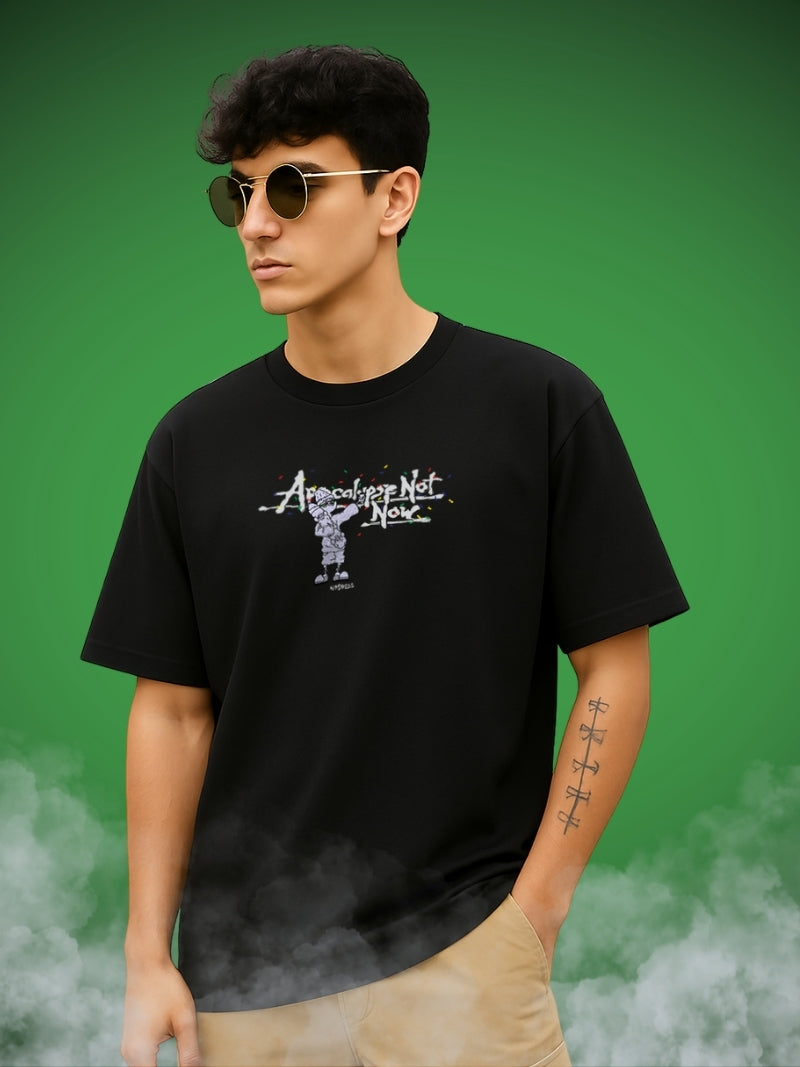 🛹 Apocalypse Not Now Zen Black Oversized Graffiti T-Shirt for Men by Zwuri