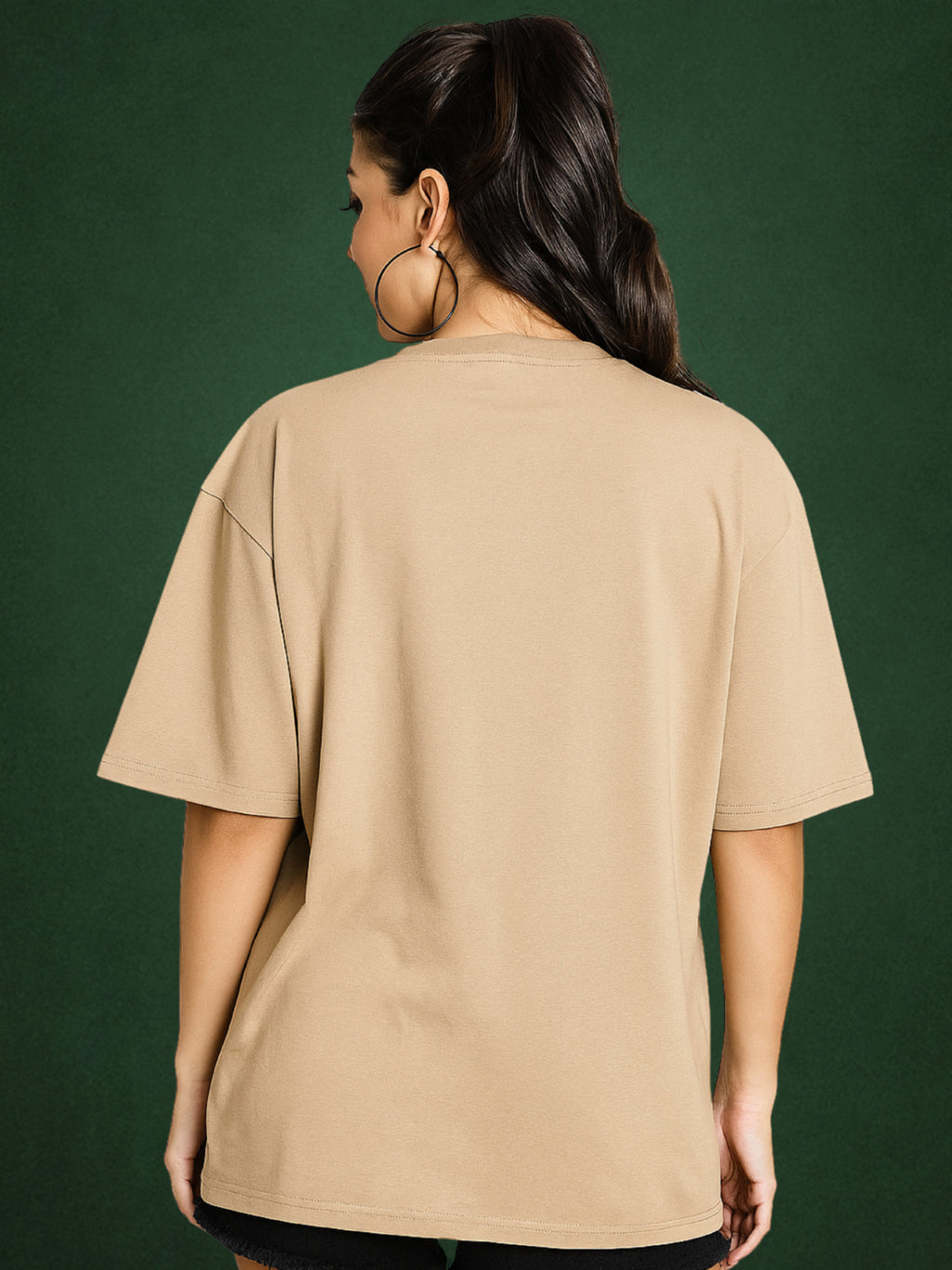 Zwuri Women’s Velvet Beige Oversized T-Shirt Solids, Relaxed Fit, Minimalist Everyday Wear