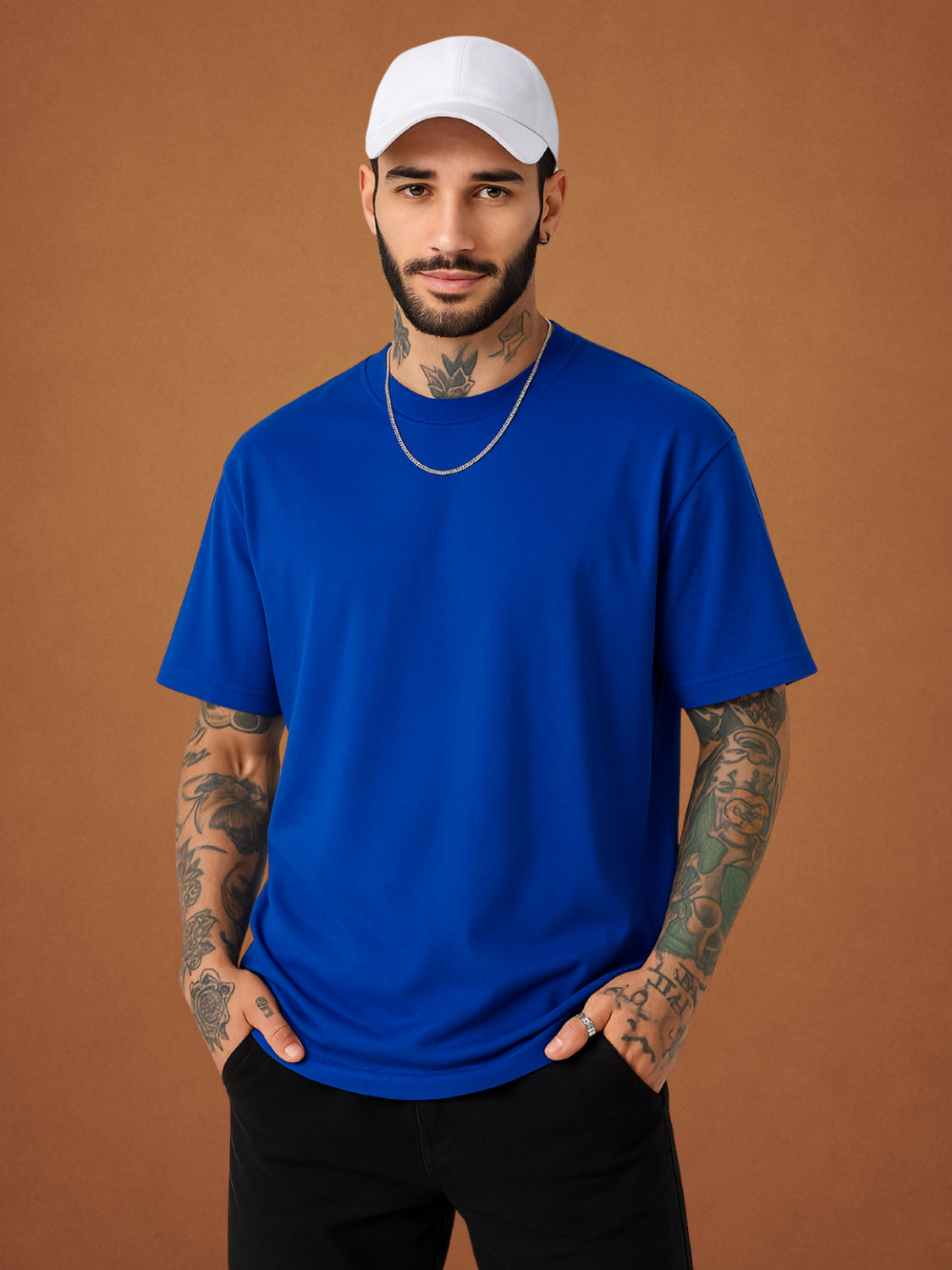 Zwuri Men’s Drift Blue Oversized T-Shirt Solids, Relaxed Fit, Minimalist Everyday Wear