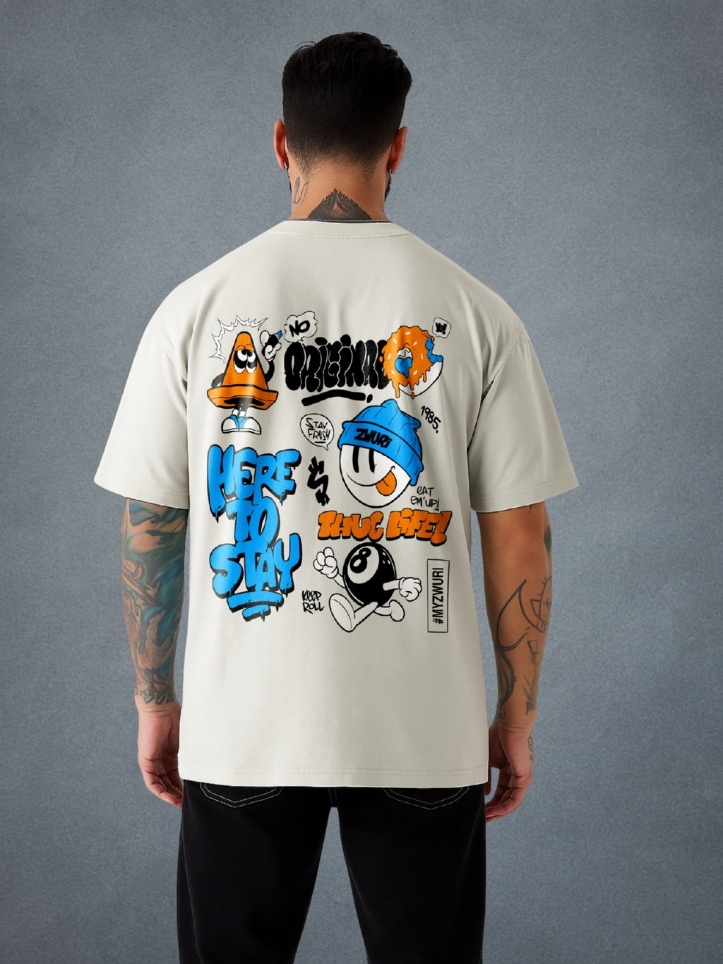 Thug Life, Smoke Gray Oversized T-Shirt For Men by Zwuri