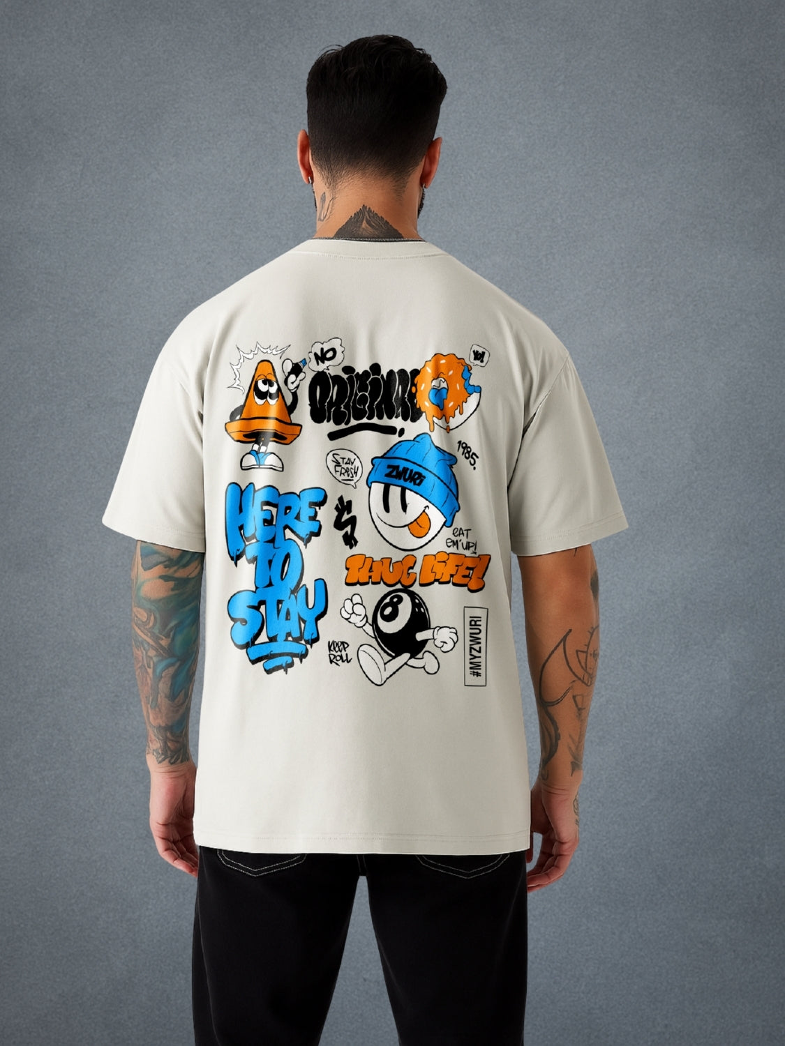 Thug Life, Smoke Gray Oversized T-Shirt For Men by Zwuri