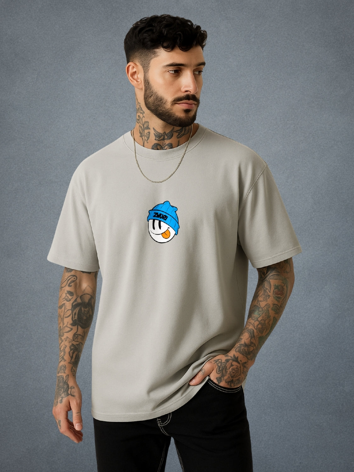 Thug Life, Smoke Gray Oversized T-Shirt For Men by Zwuri