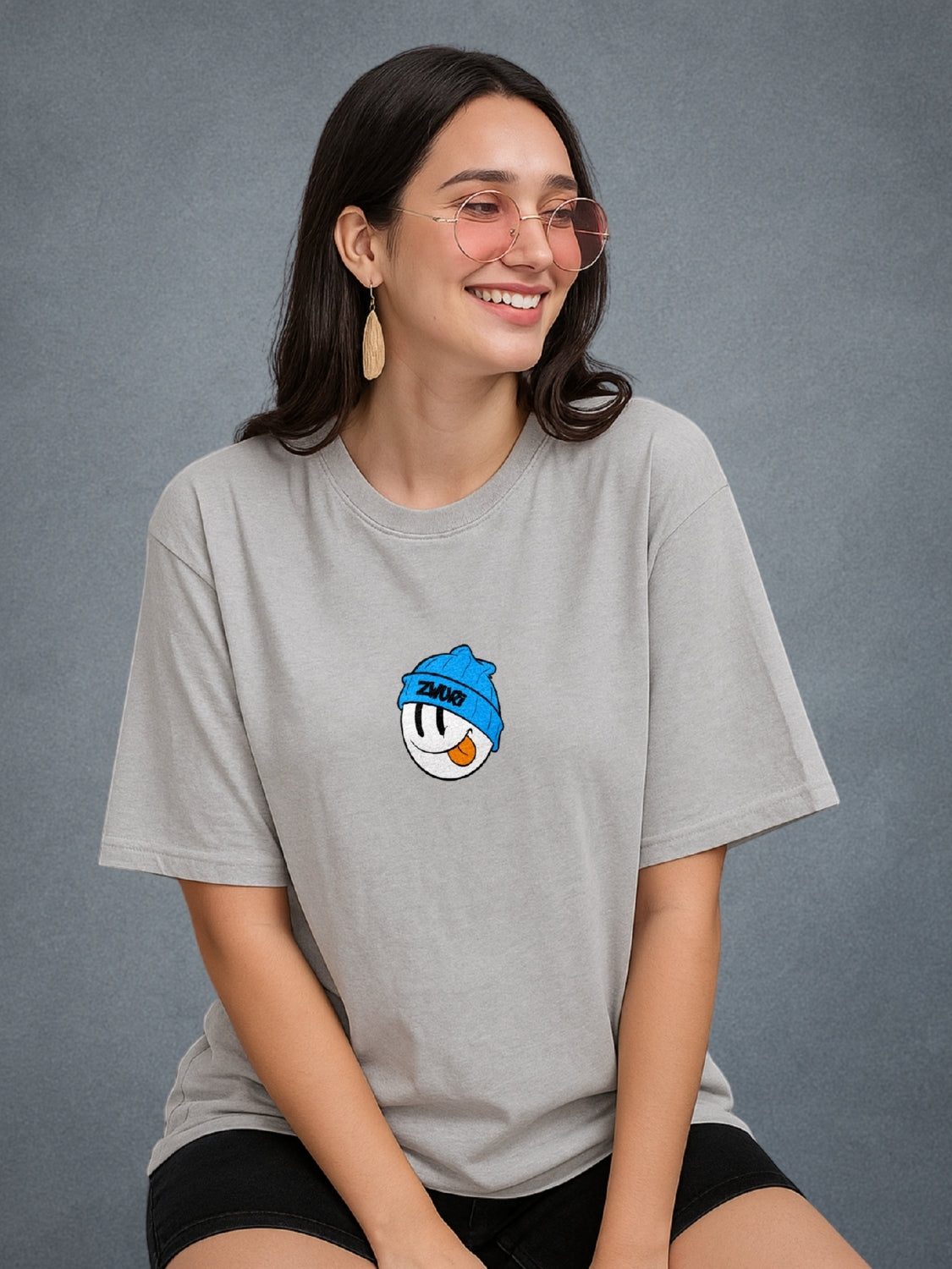 Thug Life, Smoke Gray Oversized T-Shirt For Women by Zwuri