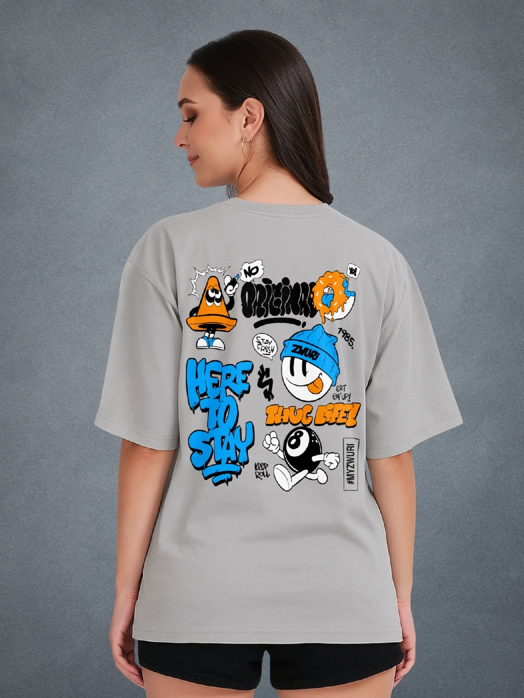 Thug Life, Smoke Gray Oversized T-Shirt For Women by Zwuri