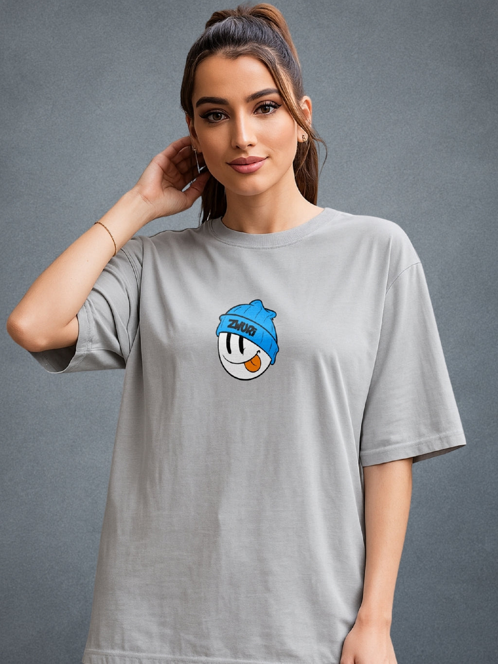 Thug Life, Smoke Gray Oversized T-Shirt For Women by Zwuri