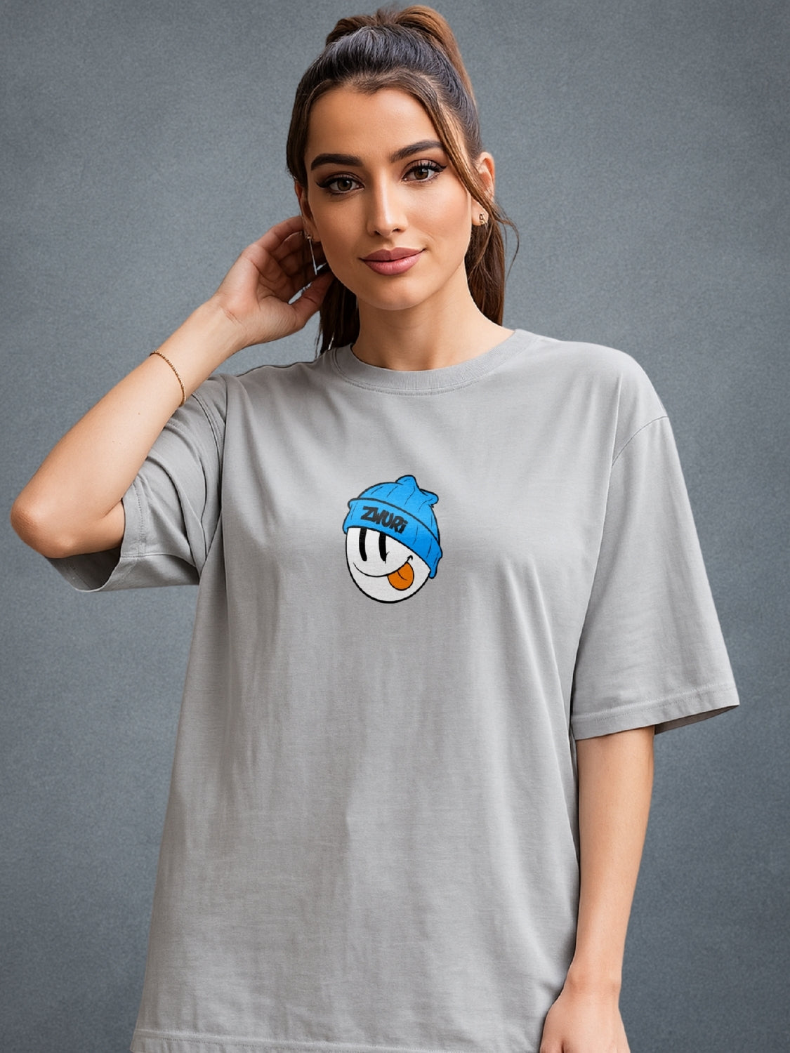 Thug Life, Smoke Gray Oversized T-Shirt For Women by Zwuri