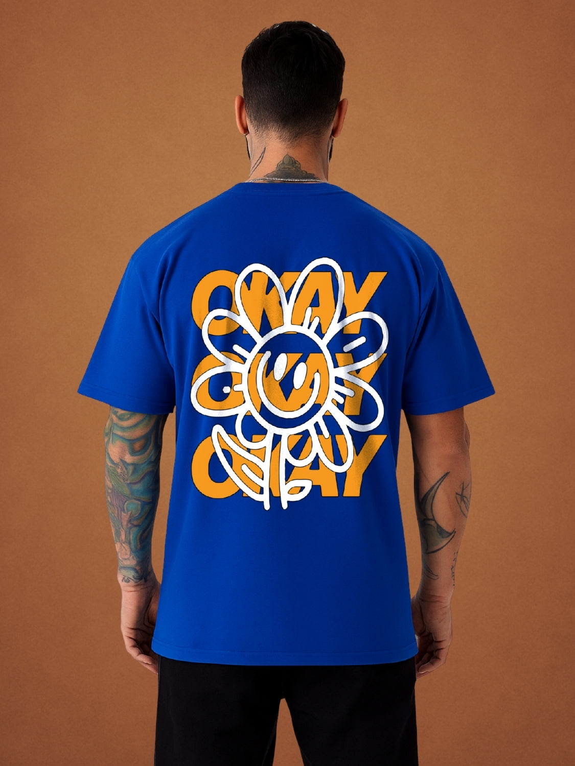 Okay Okay Okay Drift Blue Oversized T-Shirt For Men by Zwuri