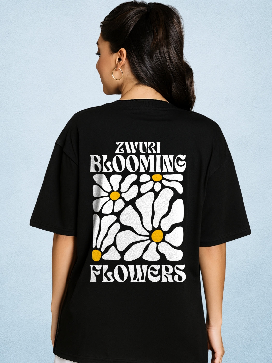 🌼 Blooming Flowers, Zen Black Oversized T-Shirt For Women by Zwuri