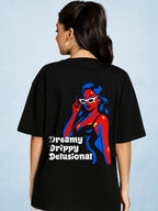 Zwuri Women | Dreamy Delulu - Pitch Black Oversized T-Shirt