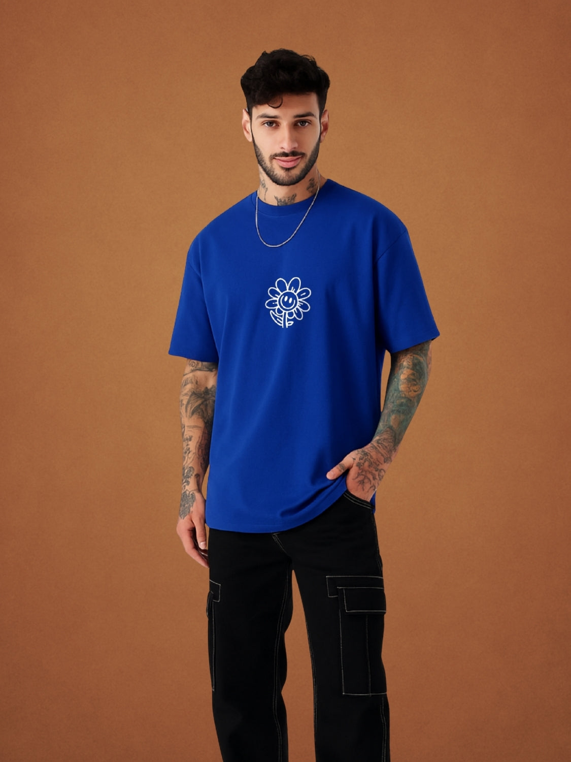 Okay Okay Okay Drift Blue Oversized T-Shirt For Men by Zwuri