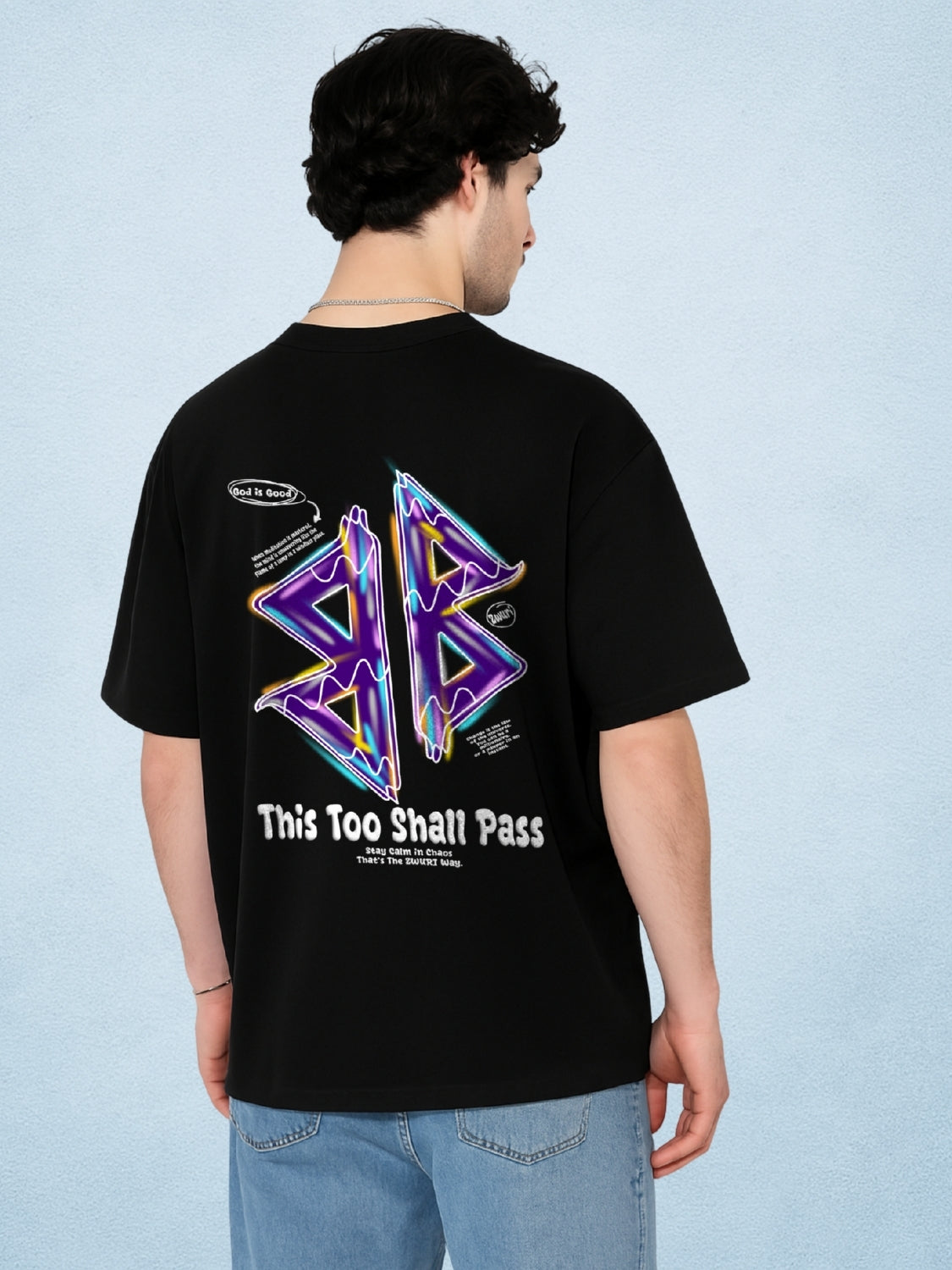 🤞🏻 Good Luck Charm, Zen Black Oversized T-Shirt For Men by Zwuri