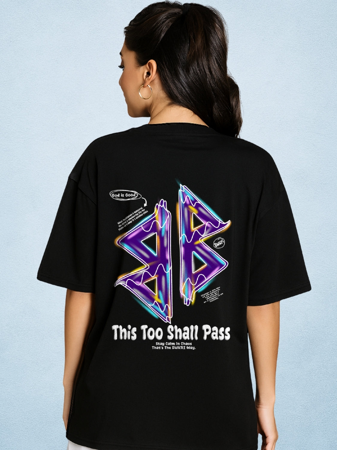 🤞🏻 Good Luck Charm, Zen Black Oversized T-Shirt For Women by Zwuri