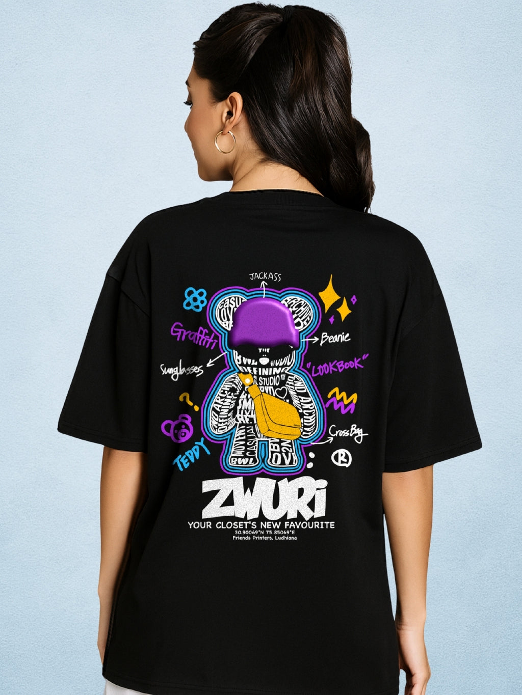 Graffiti Art, Zen Black Oversized T-Shirt For Women by Zwuri