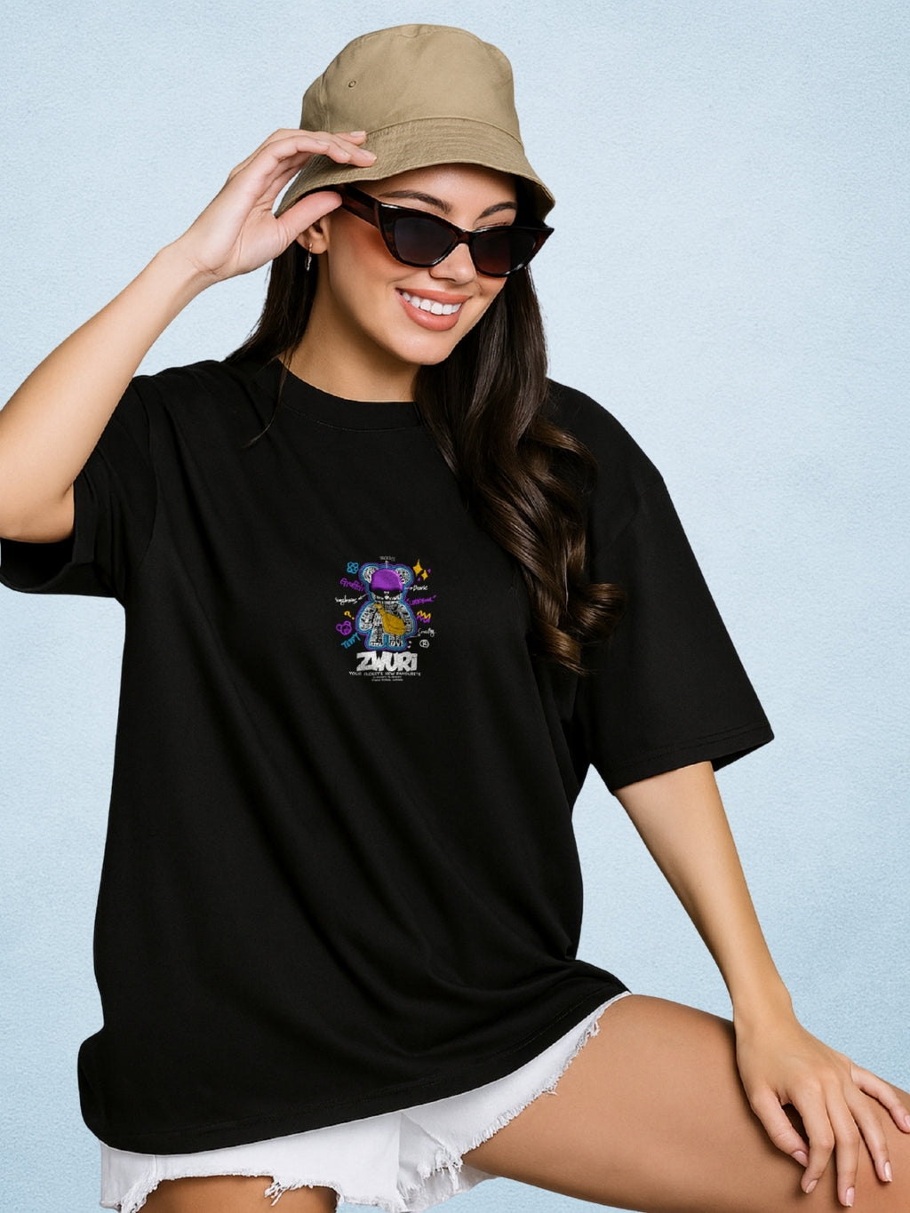 Graffiti Art, Zen Black Oversized T-Shirt For Women by Zwuri