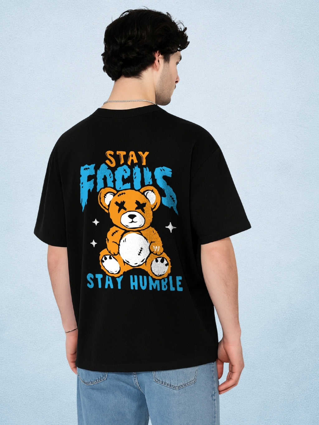 🧸 Humble Bear Zen Black Oversized T-Shirt for Men by Zwuri