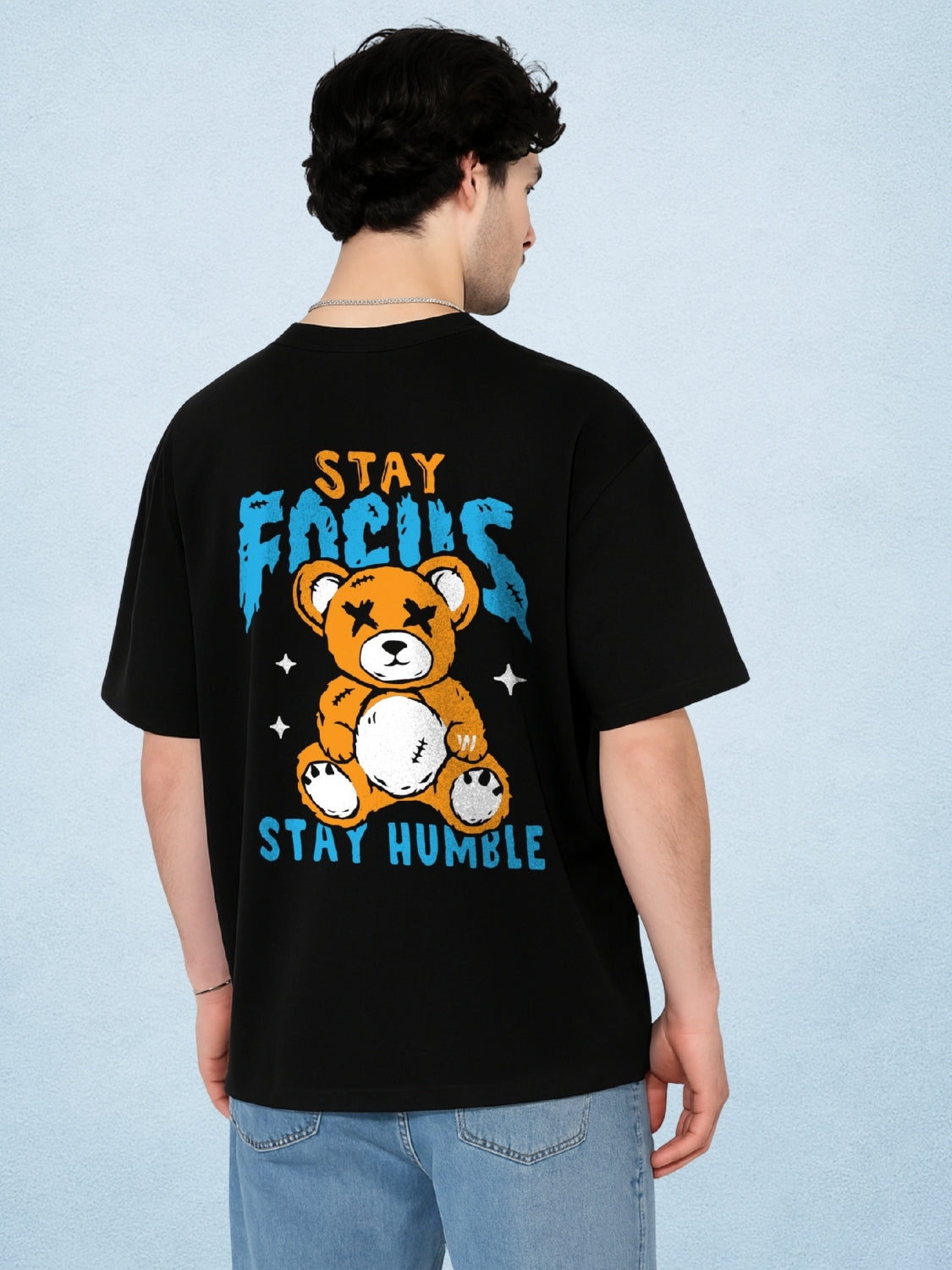 🧸 Humble Bear Zen Black Oversized T-Shirt for Men by Zwuri