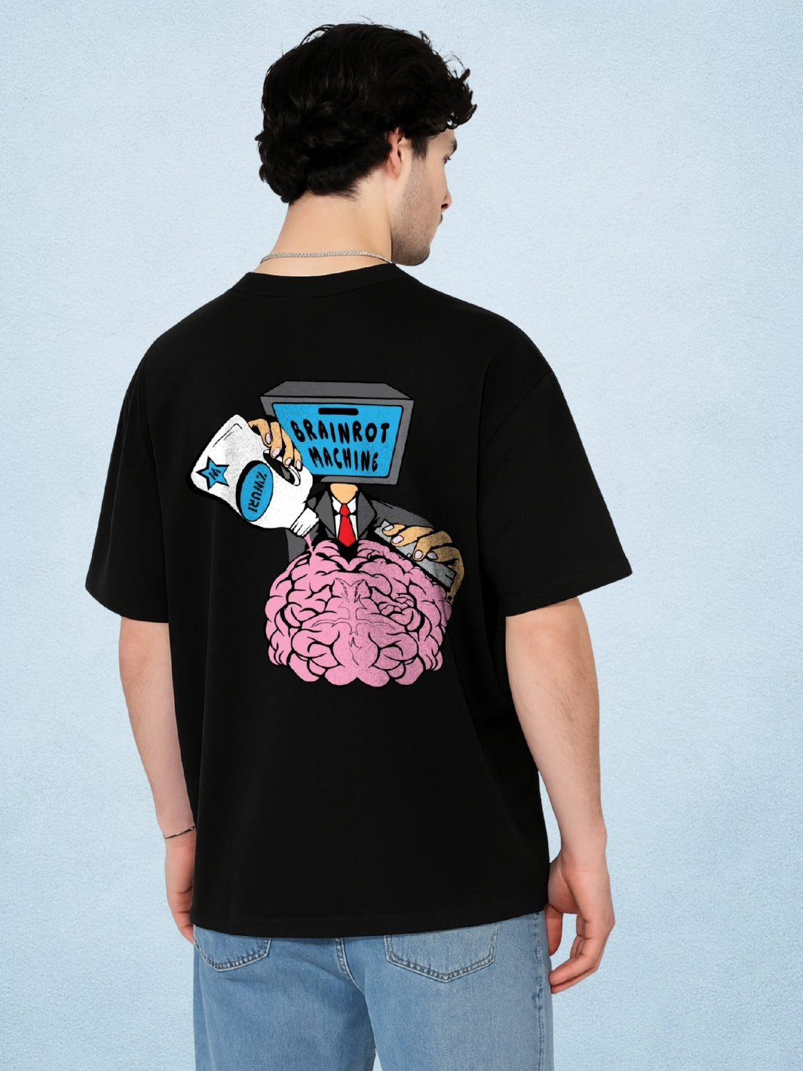 🧠 Brainrot Oversized Streetwear Zen Black T-Shirt For Men by Zwuri