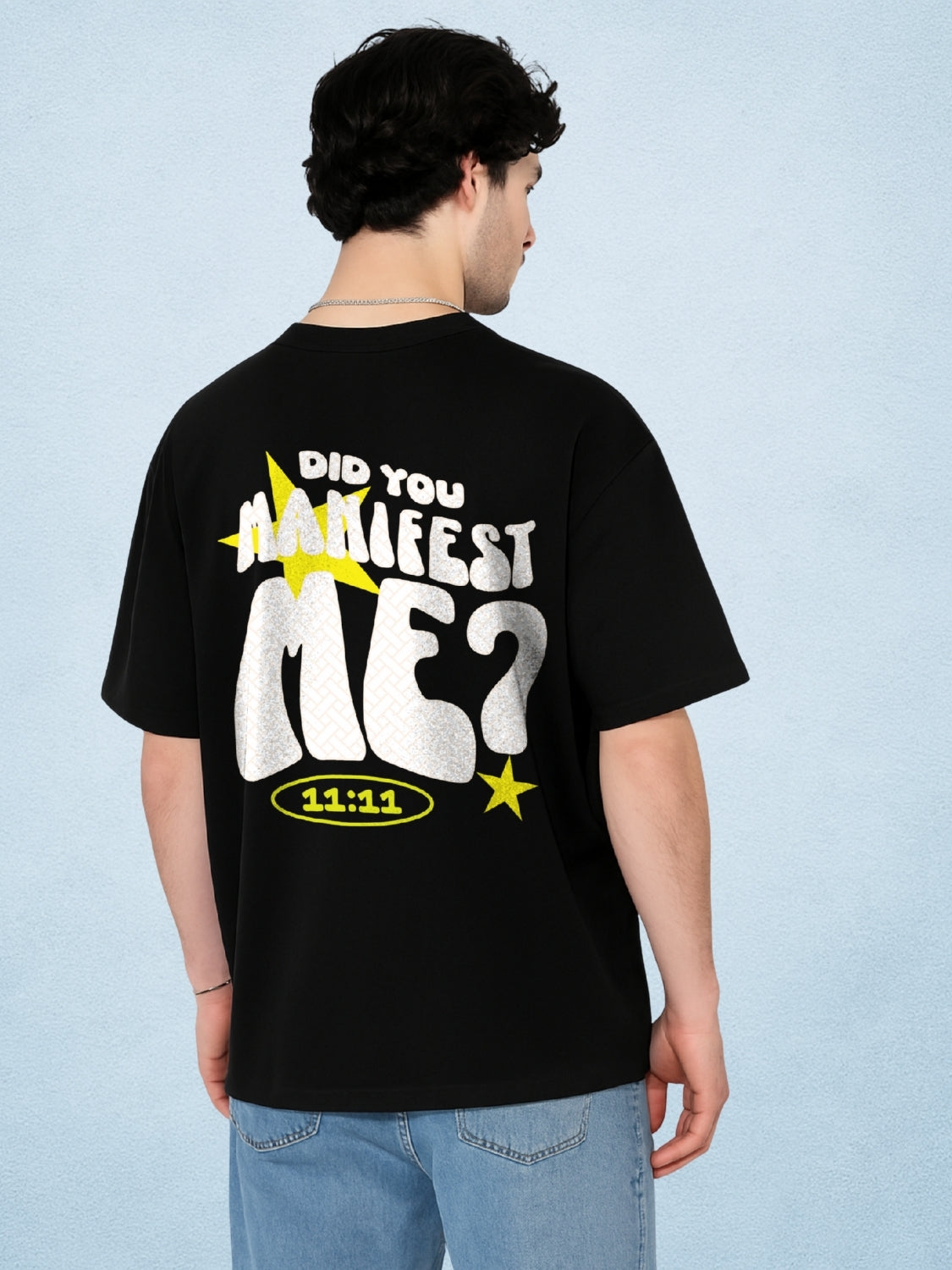 Did You Manifest Me? Zen Black Oversized T-Shirt for Men by Zwuri