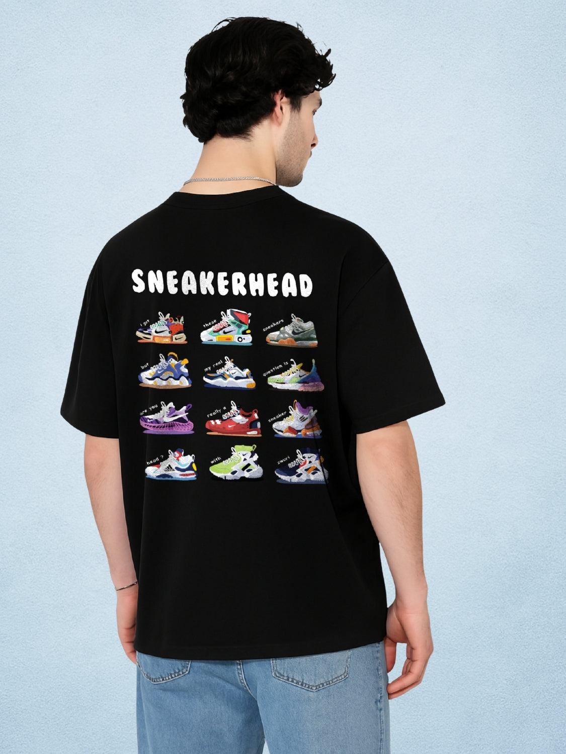 👟 Sneakerhead Zen Black Oversized T-Shirt for Men by Zwuri