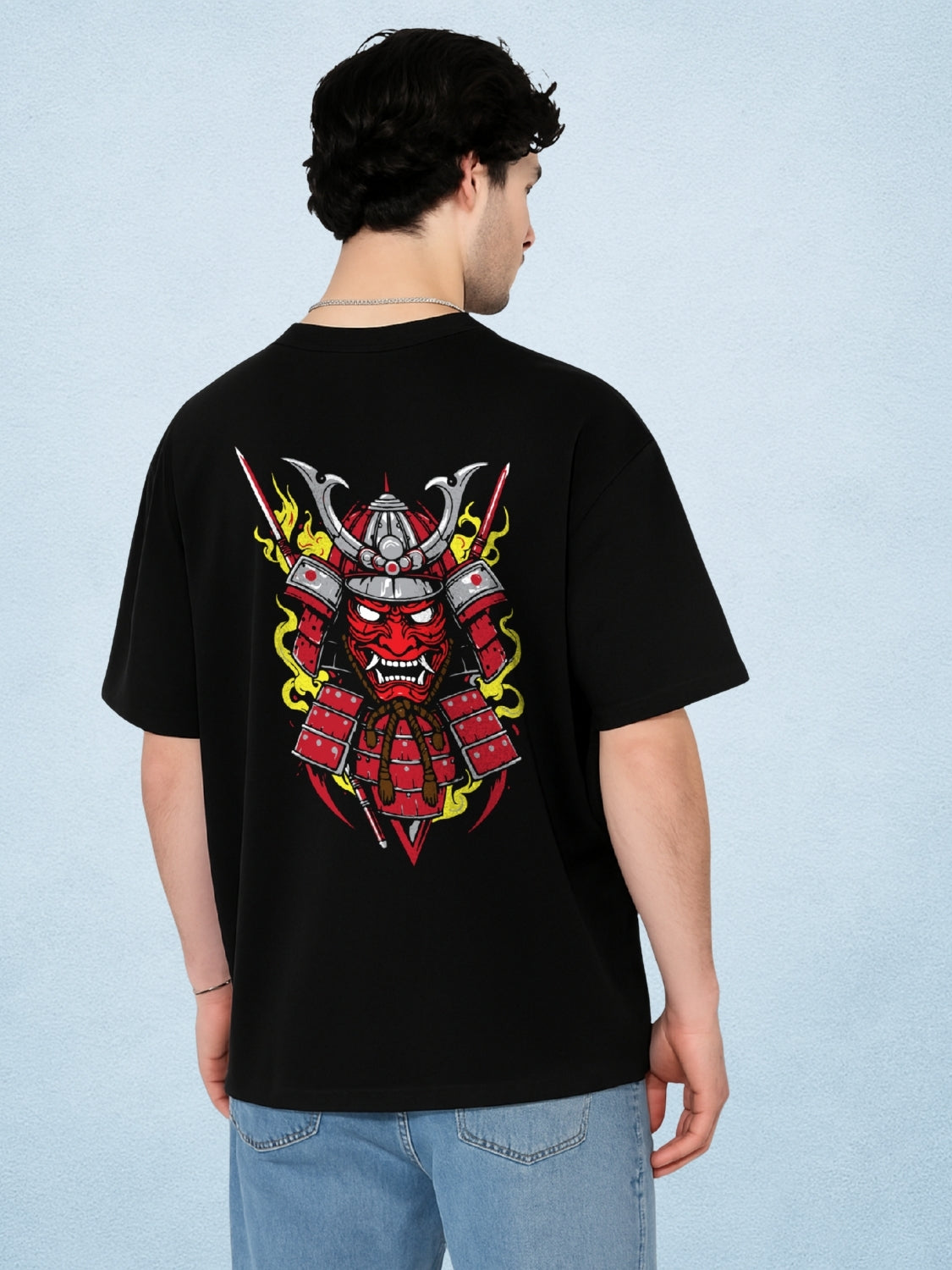 👹 Shogun Mode Samurai Zen Black Oversized T-Shirt for Men by Zwuri