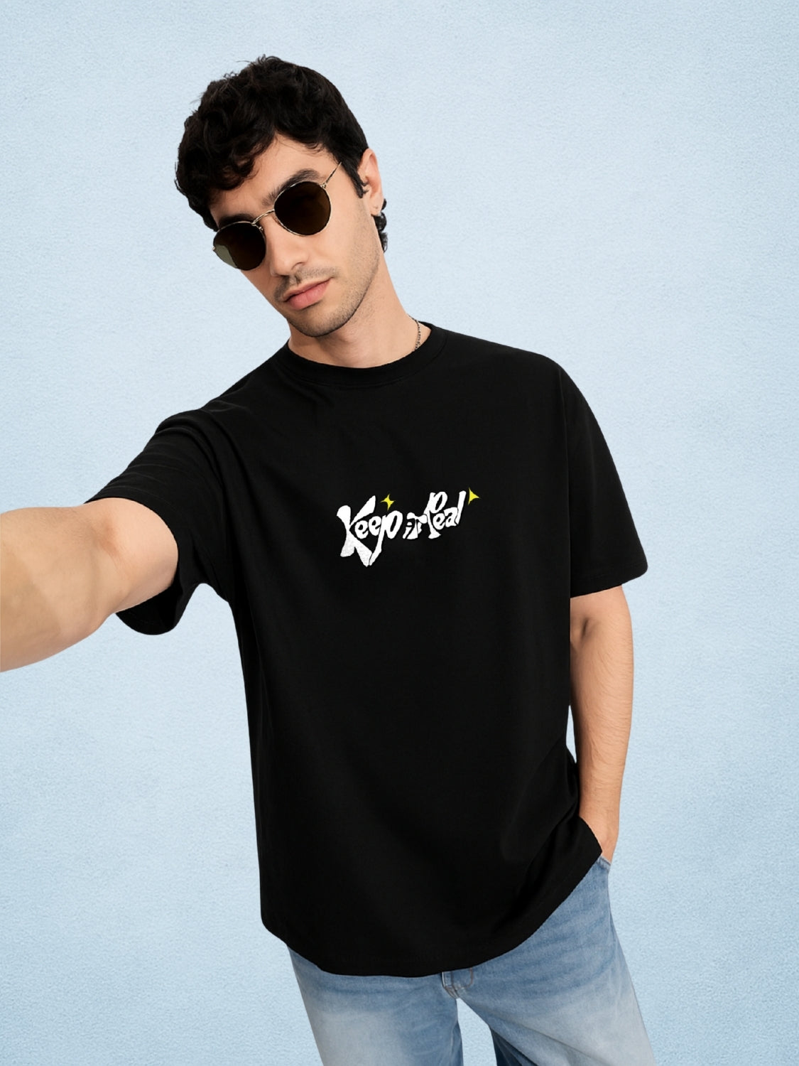 Did You Manifest Me? Zen Black Oversized T-Shirt for Men by Zwuri