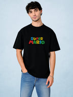 Zwuri Men | Go Mario Jump - Pitch Black Oversized T-Shirt
