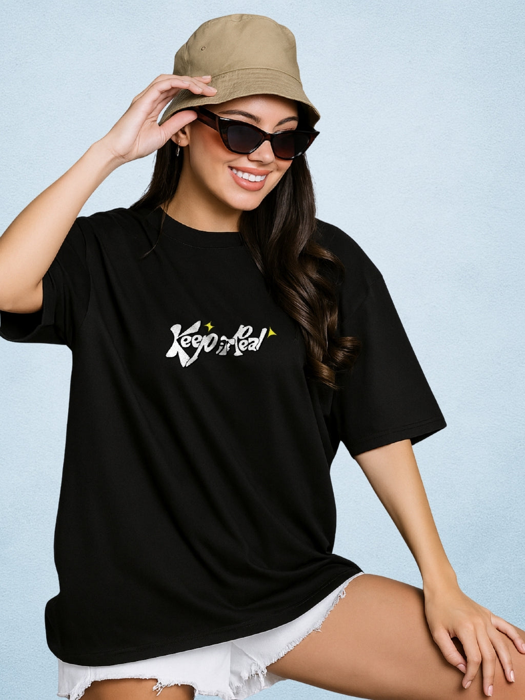 Did You Manifest Me? Zen Black Oversized T-Shirt for Women by Zwuri