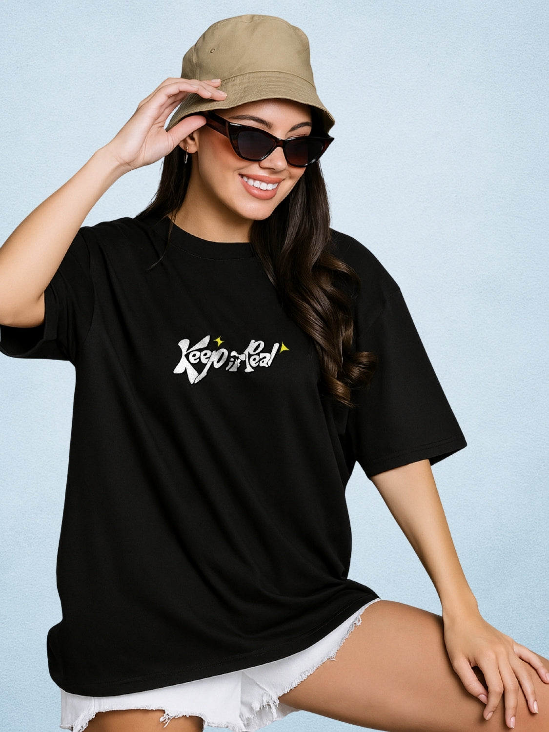 Did You Manifest Me? Zen Black Oversized T-Shirt for Women by Zwuri