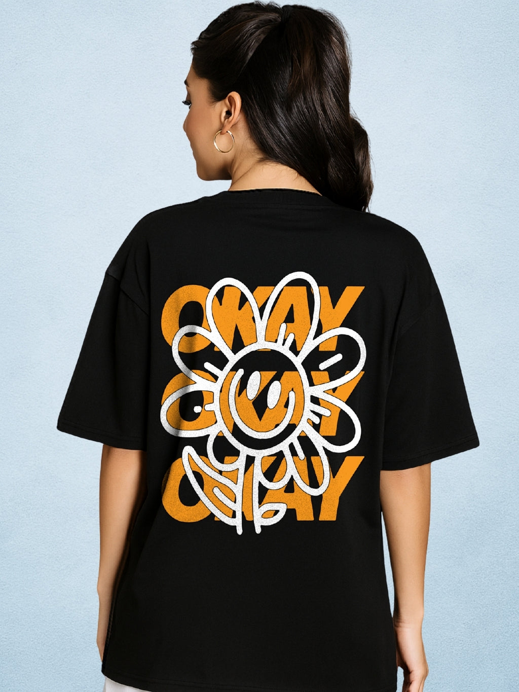 Okay Okay Okay Zen Black Oversized T-Shirt For Women by Zwuri