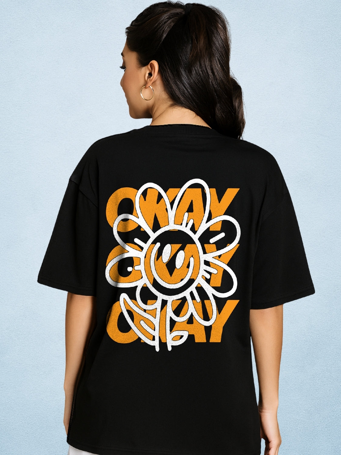 Okay Okay Okay Zen Black Oversized T-Shirt For Women by Zwuri