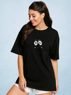 Zwuri Women | Why U Lookin - Pitch Black Oversized T-Shirt