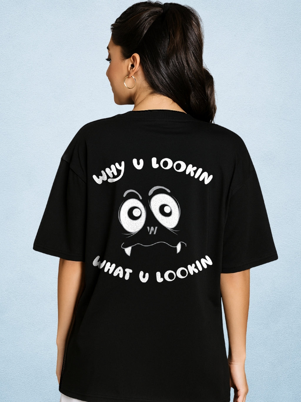 👀 Why U Lookin? Zen Black Oversized T-Shirt For Women by Zwuri