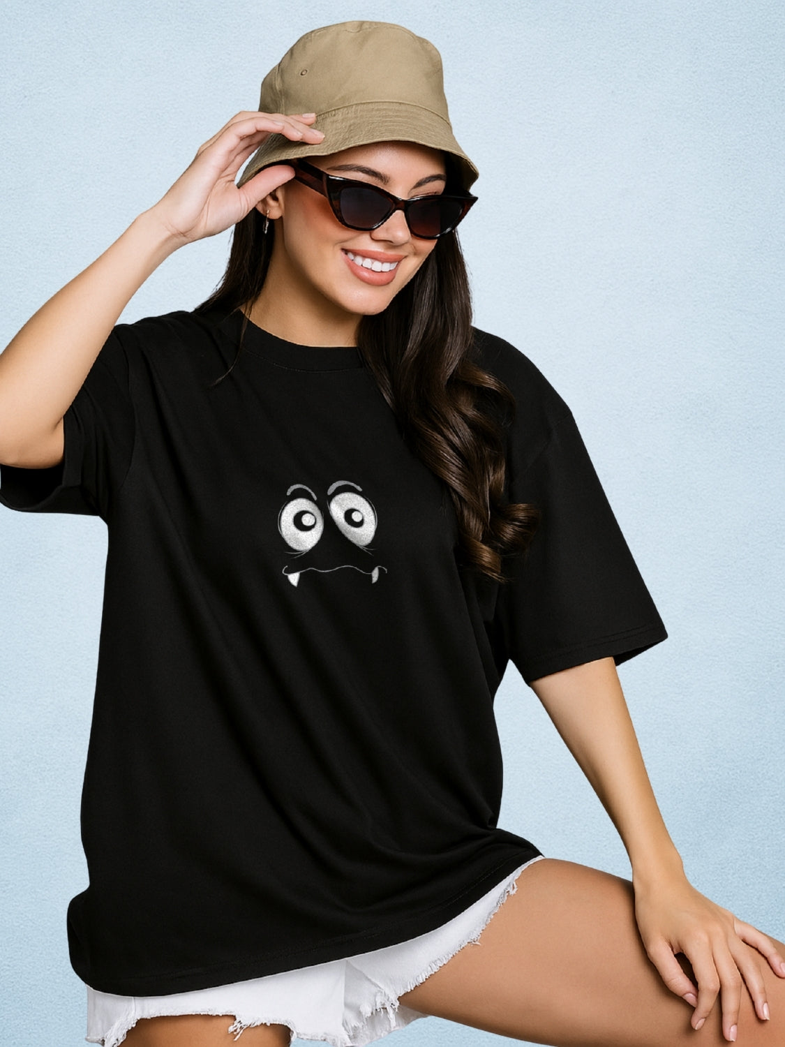 👀 Why U Lookin? Zen Black Oversized T-Shirt For Women by Zwuri