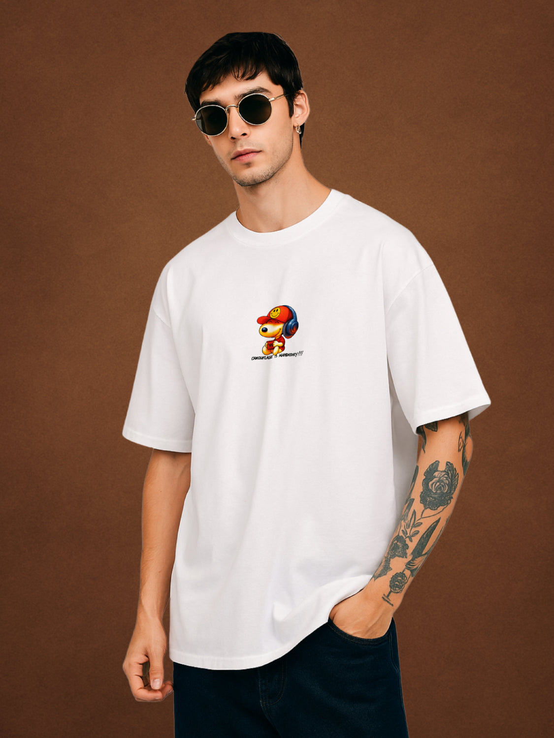 Camouflage is Mandatory! Pure White Oversized T-Shirt for Men by Zwuri