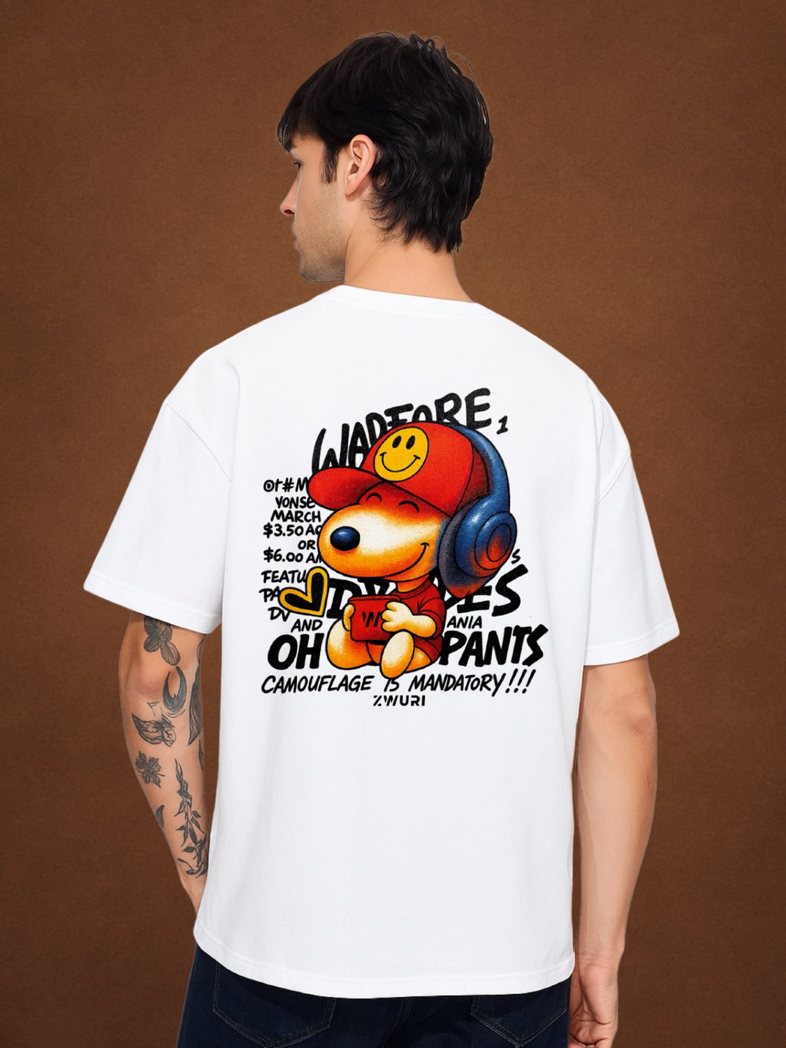 Camouflage is Mandatory! Pure White Oversized T-Shirt for Men by Zwuri