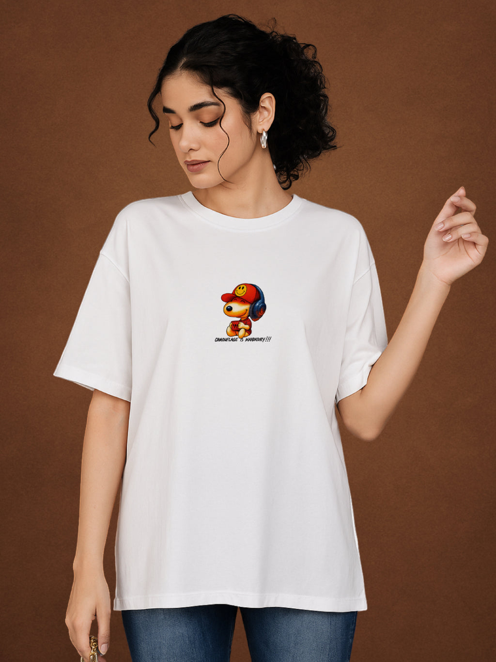 Camouflage is Mandatory! Pure White Oversized T-Shirt for Women by Zwuri
